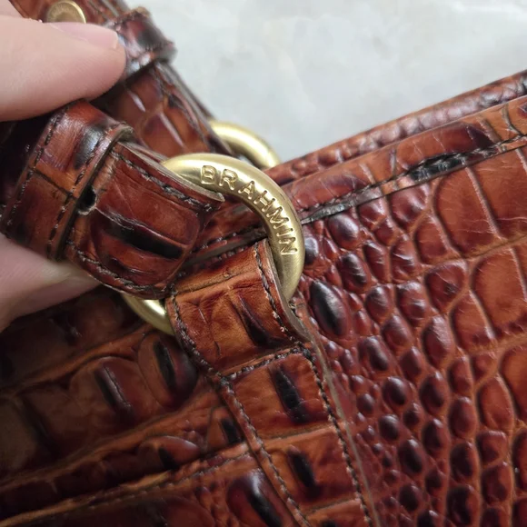 Brahmin Brown Crocodile Embossed Leather Tote